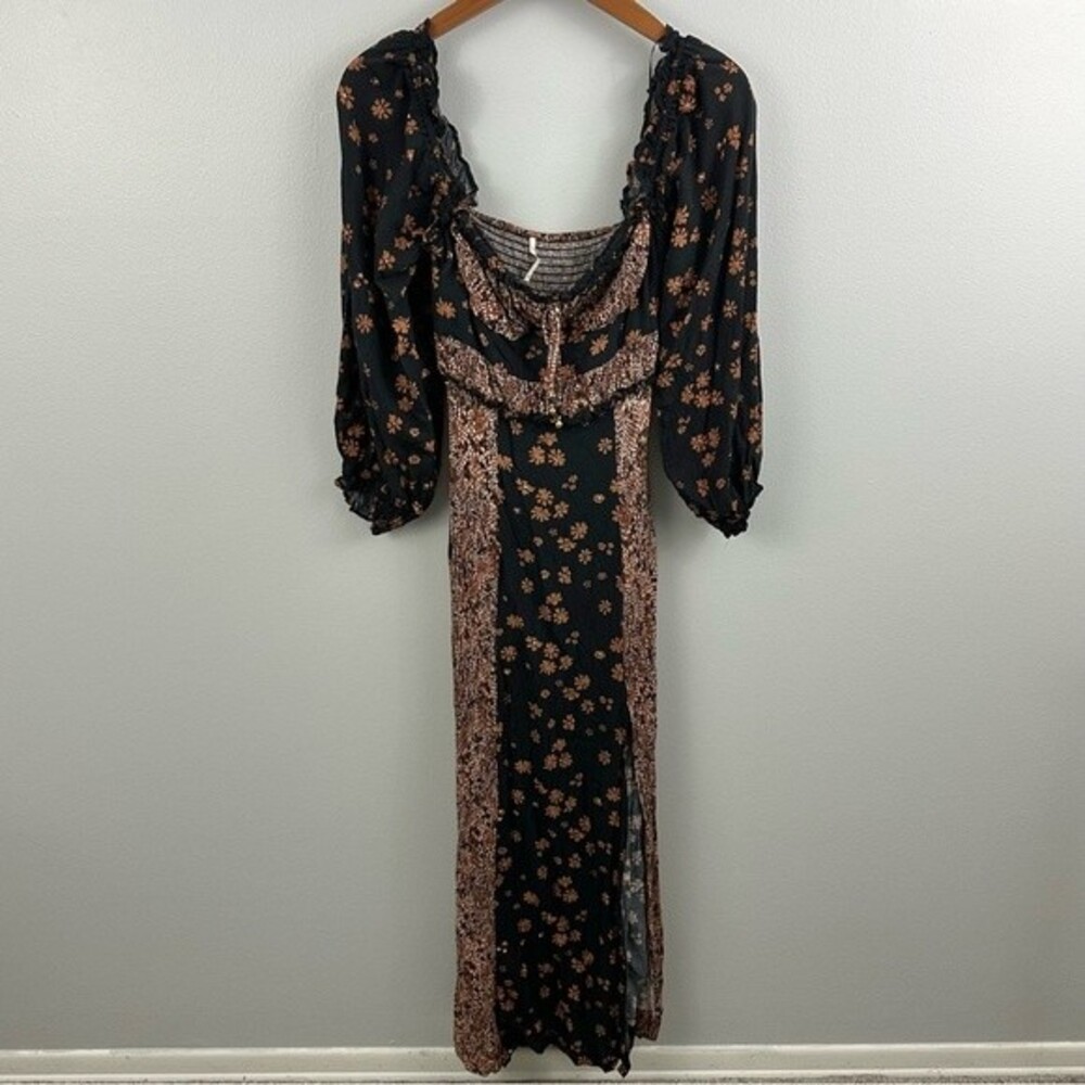 Free People Tigerlily Long Sleeve Boho Maxi Dress Black Size XS Coastal Summer